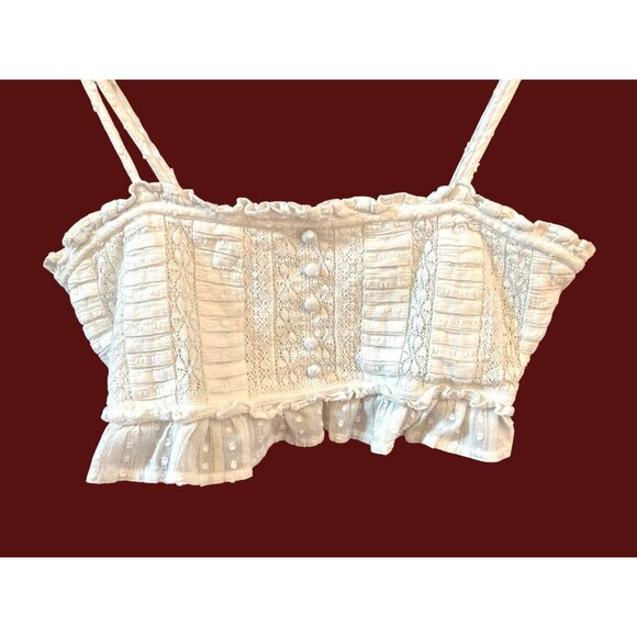 American Eagle Women's Bohemian Lace Cottagecore Cropped Tank Top Medium Ruffle - Picture 2 of 5